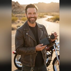 Harley-Davidson Men's Boxed Leather Billfold Wallet & Key Fob Set - Black NWT